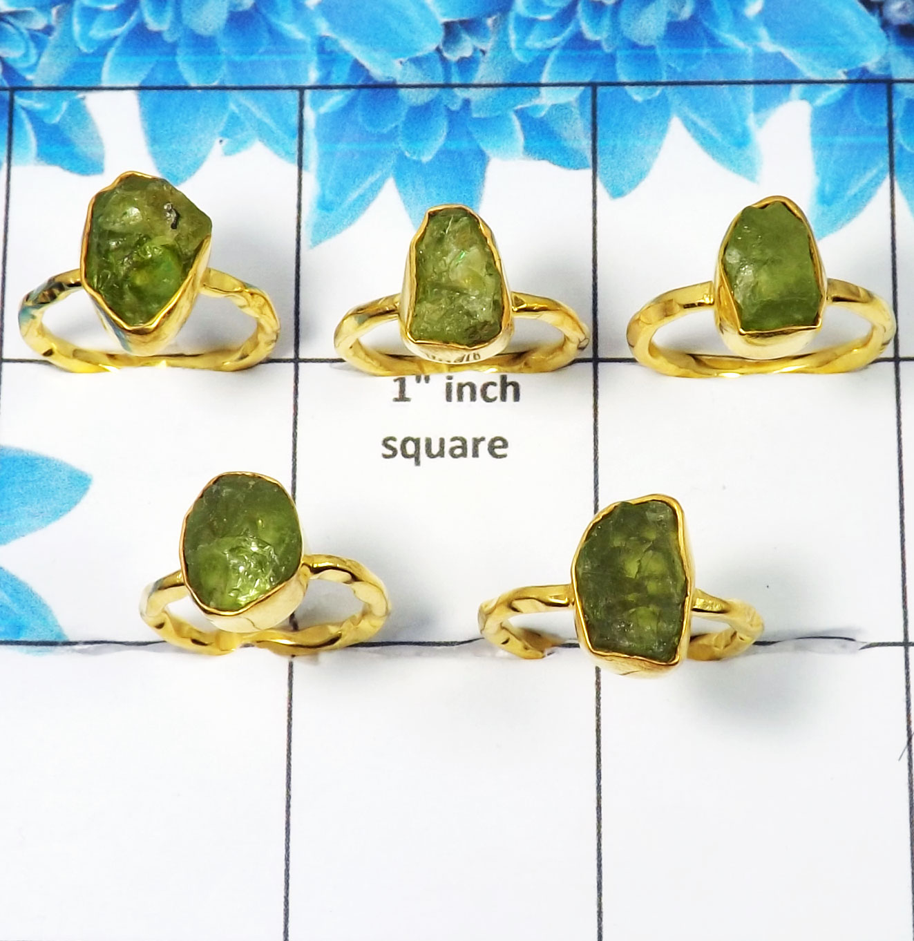 5 Pcs Peridot Rough Ring F - WSLR874 Solid 925 Sterling Silver Gold Plating Ring Lot Wholesale